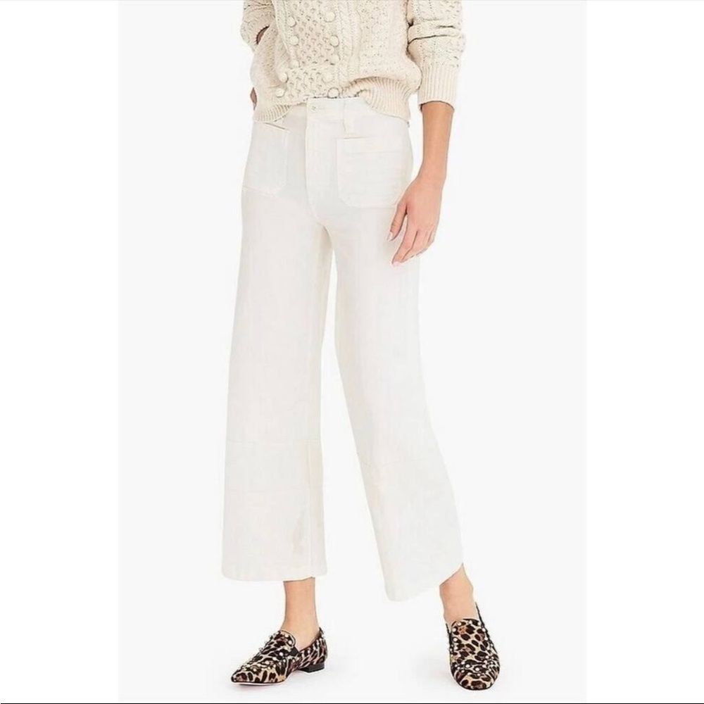 NWT J Crew Point Sur Wide Leg Crop High Waist White Denim Jeans 27 P Petite